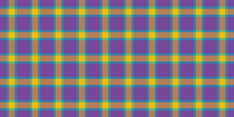 Vibrant purple, gold, and teal plaid pattern. Perfect for textile design, website backgrounds, or fashion projects. Seamless repeat tileable texture adds visual interest and style.