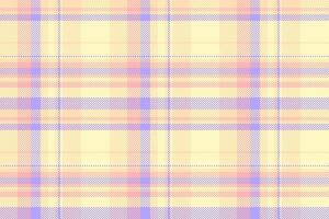 Delightful pastel plaid pattern in soft yellow, peach, and lavender hues. Perfect for textile design, website backgrounds, or crafting projects. vector