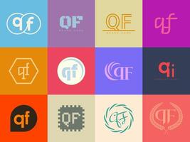 QF logo company template. Letter q and f logotype. Set different classic serif lettering and modern bold text with design elements. Initial font typography. vector