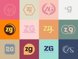 ZG logo company template. Letter z and g logotype. Set different classic serif lettering and modern bold text with design elements. Initial font typography. vector