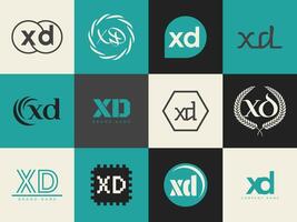 XD logo company template. Letter x and d logotype. Set different classic serif lettering and modern bold text with design elements. Initial font typography. vector