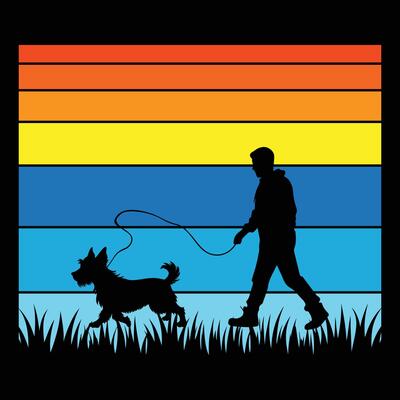 Dog Silhouette on a Retro Sunset Background