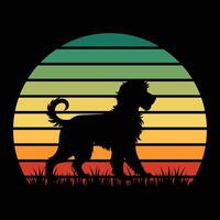 Dog Silhouette in Retro Sunset Background vector