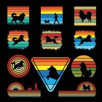 Retro Sunset Background with Samoyed Bundle vector