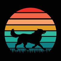 Sunset and Great Pyrenees Retro Vintage Design vector