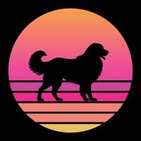Sunset Retro Illustration Featuring Great Pyrenees vector