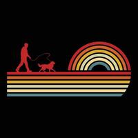 Retro Sunset Background Featuring Great Pyrenees Dog vector