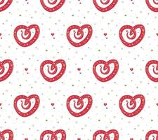 Seamless pattern with red heart shaped snake and abstract Y2K figures on transparent background. vector
