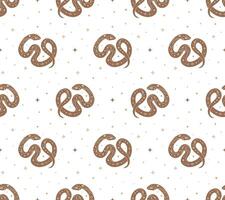 Seamless pattern with brown snake and magical abstract Y2K figures, stars on transparent background vector