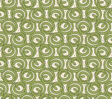 Seamless pattern of green coiled snakes and abstract Y2K figures vector
