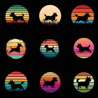 Retro Sunset Background with Dog Silhouette Bun vector