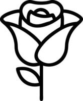A line art rose is shown in black and white vector