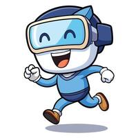 a cartoon robot running with a virtual reality headset vector