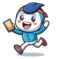 a cartoon character running with a phone white background vector