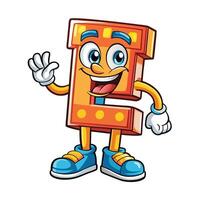 a cartoon letter e character waving and smiling, vector