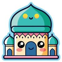a cartoon mosque with a smiling face white background, vector