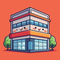 a cartoon building with a smiling face, vector