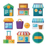 various types of buildings and stores in flat design vector