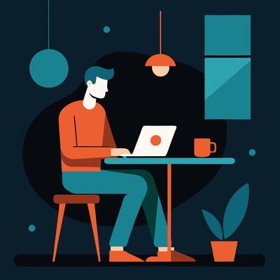 Remote Worker Evening Laptop Cozy Home Office Table