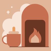 Cozy Fireplace Scene Warm Mug, Fire, Autumn Vibes vector