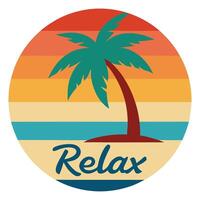Relaxing Tropical Sunset Beach Palm Tree Summer Vacation vector