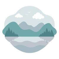 Serene Mountain Lake Landscape Clouds, Trees, Reflection vector