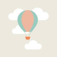 Pastel Hot Air Balloon Soaring Through Fluffy Clouds vector