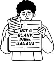 A glyph sticker of bemused character holding a notebook vector