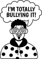 A glyph sticker of mocking character with bullying it typography vector