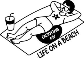 A glyph sticker of a character enjoying beach life vector