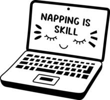 A glyph sticker of a laptop with napping skill typography vector