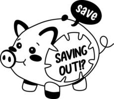 A glyph sticker of a piggy bank with saving out typography vector