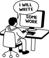 A glyph sticker of man typing some work on a computer vector