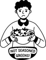 A glyph sticker of a character holding a bowl of green vegetables vector