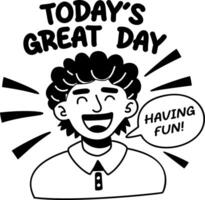 A glyph sticker of a laughing character with great day typography vector