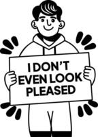 A glyph sticker of not interested man with sarcastic typography written on a board vector