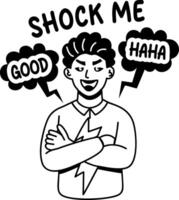 A glyph sticker of a character with shock me typography vector
