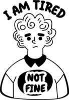 A glyph sticker of a tired man with not fine typography vector