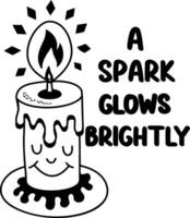 A glyph sticker of smiling candle with spark glows brightly typography vector