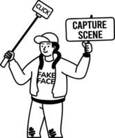 A glyph sticker of a character holding a board written capture scene on it vector