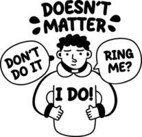 A glyph sticker of confused character with doesn't matter typography vector