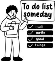 A glyph sticker of a character with todo list someday typography vector