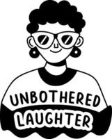 A glyph sticker of a cool girl with unbothered laughter typography vector
