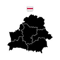 Illustration of a map of Belarus divided into states and territories. White flat map with borders on a white background with flag. Highly detailed. vector