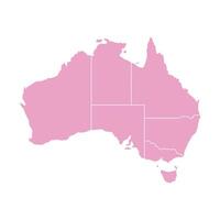 Pink map of Australia with clear state borders. High-detail design, perfect for infographics, education, and graphic projects. Includes major territories, isolated on a white background. vector