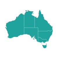 Turquoise map of Australia with clear state borders. High-detail design, perfect for infographics, education, and graphic projects. Includes major territories, isolated on a white background. vector