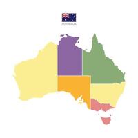 Colored map of Australia with clear state borders. High-detail design, perfect for infographics, education, and graphic projects. Includes major territories, isolated on a white background. vector