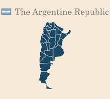 Illustration of a map of Argentina divided into states and territories. White flat map with black borders on a white background, featuring the national flag. vector