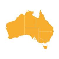 Orange map of Australia with clear state borders. High-detail design, perfect for infographics, education, and graphic projects. Includes major territories, isolated on a white background. vector