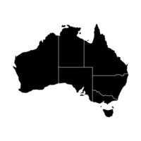 Black-and-white map of Australia with clear state borders. High-detail design, perfect for infographics, education, and graphic projects. Includes major territories, isolated on a white background. vector
